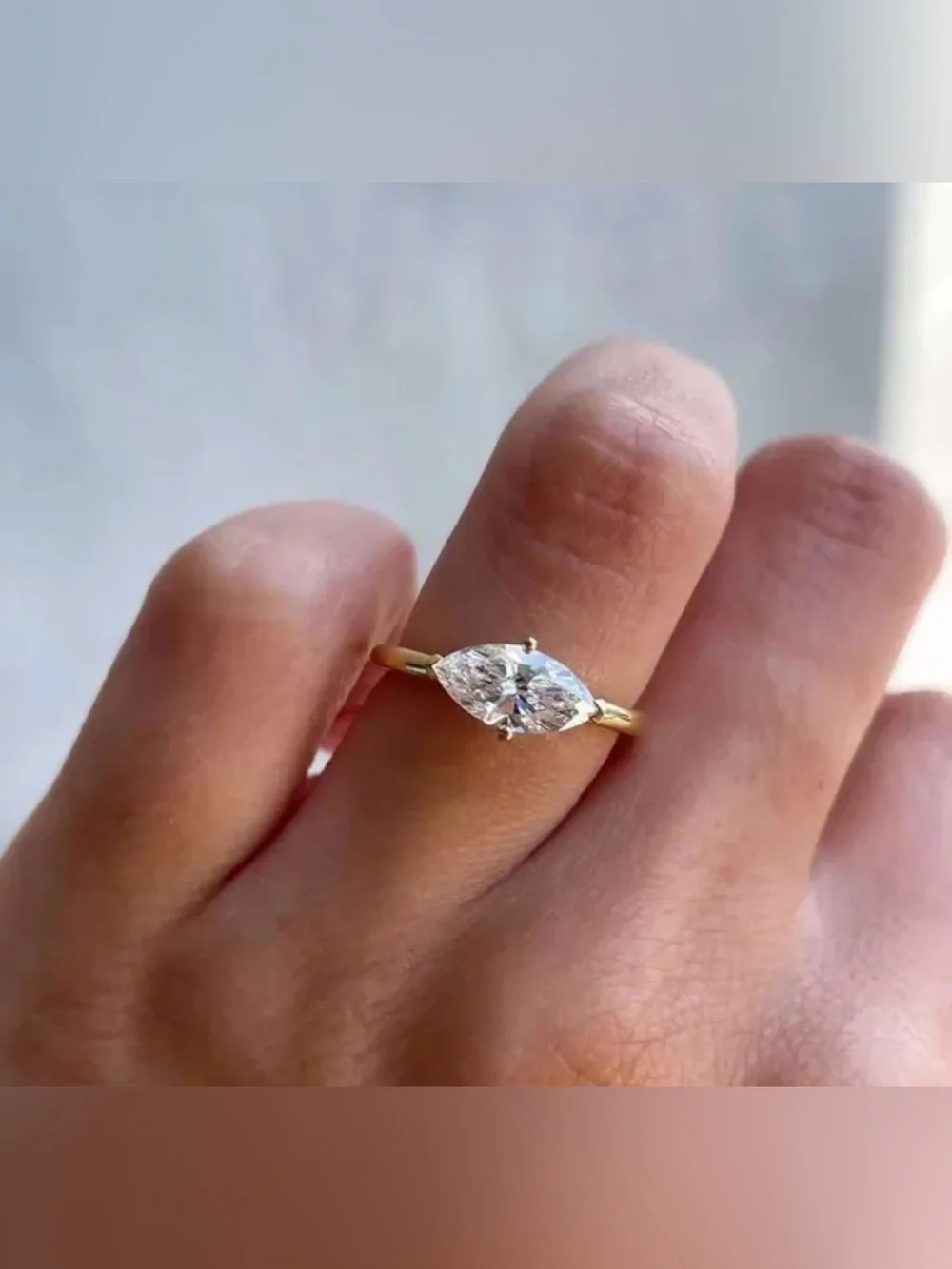14k Gold Marquise Cut 1 Ct. Moissanite Ring